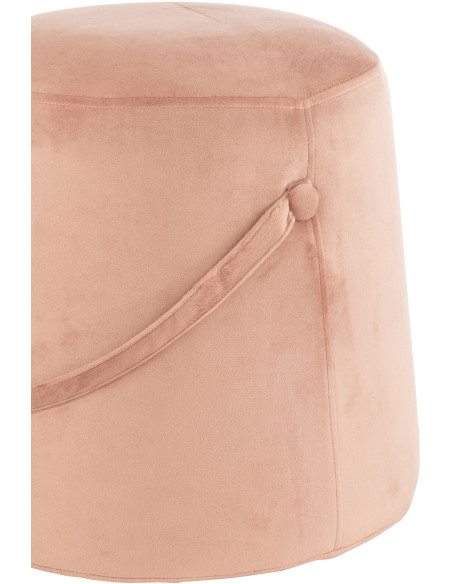 Pouf Rond Kiéran en Velours Rose Éponge Bois Avec poignée de transport J-Line - 2