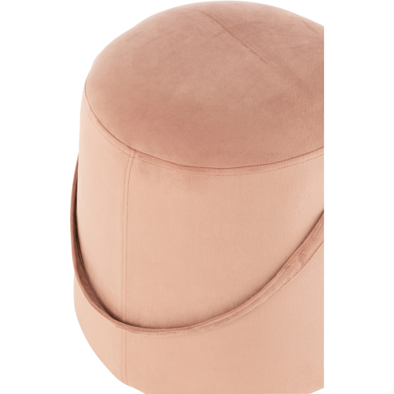 Pouf Rond Kiéran en Velours Rose Éponge Bois Avec poignée de transport J-Line - 3