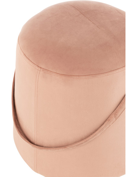 Pouf Rond Kiéran en Velours Rose Éponge Bois Avec poignée de transport J-Line - 3
