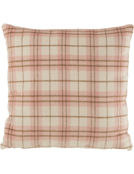Coussin Carré Jandis 45x45 en Polyester Rose Blanc Motif carreaux - 1