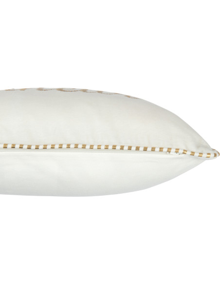 Coussin Rectangulaire Festive 45x45 en Polyester Blanc Doré Message Bonheur - 4