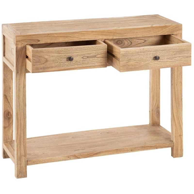 Console rustique Rectangulaire 2 tiroirs en Bois de mindi Naturel Miro - 3