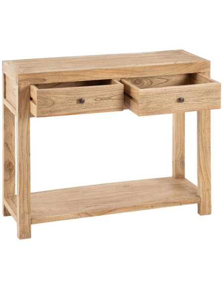 Console rustique Rectangulaire 2 tiroirs en Bois de mindi Naturel Miro - 3