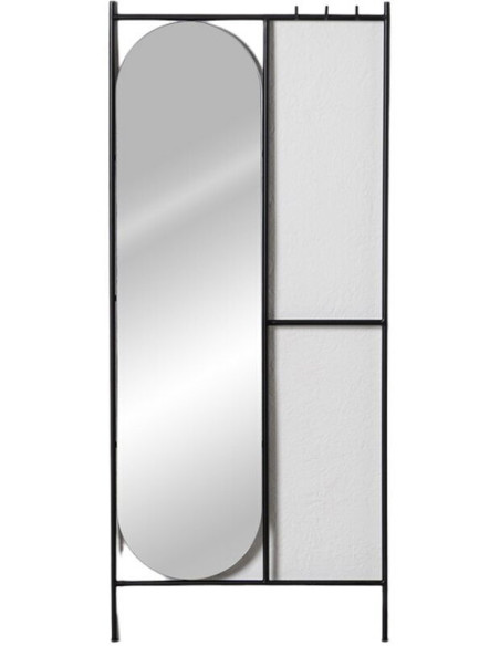Grand porte manteaux mural moderne avec Miroir 3 crochets 160 cm en Métal Noir Dalvin - 1