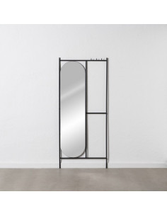 Grand porte manteaux mural moderne avec Miroir 3 crochets 160 cm en Métal Noir Dalvin - 2