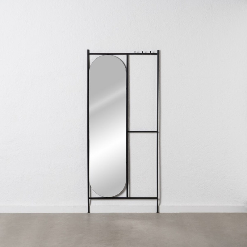 Grand porte manteaux mural moderne avec Miroir 3 crochets 160 cm en Métal Noir Dalvin - 2