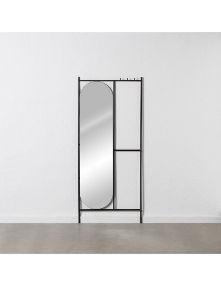 Grand porte manteaux mural moderne avec Miroir 3 crochets 160 cm en Métal Noir Dalvin - 2