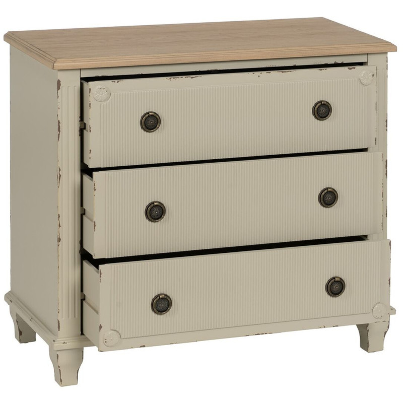 Commode vintage 3 tiroirs en Bois de sapin Blanc crème Zyran - 3