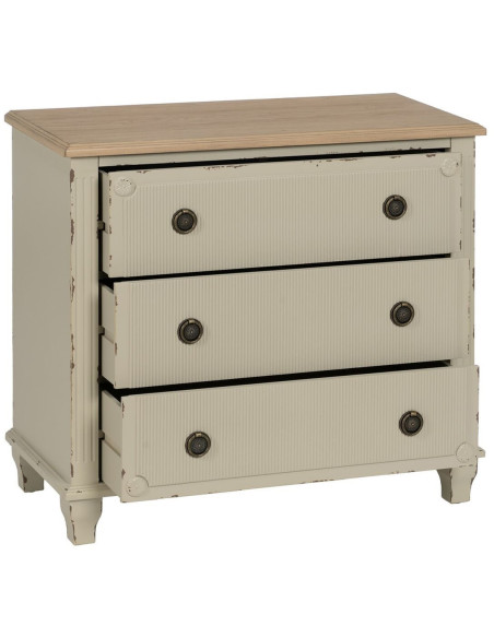 Commode vintage 3 tiroirs en Bois de sapin Blanc crème Zyran - 3