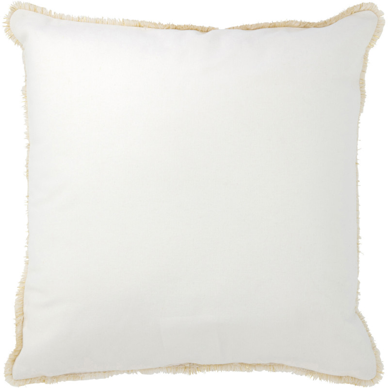 Coussin Carré Festive 45x45 en Polyester Blanc Doré Motif Sapin de Noël Avec franges - 3