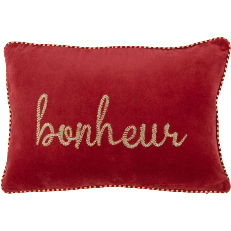 Coussin Rectangulaire Festive Festive en Polyester Rouge Doré Message Bonheur - 1