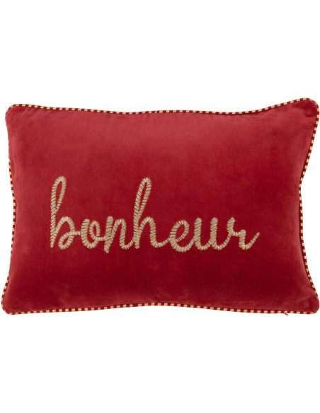 Coussin Rectangulaire Festive Festive en Polyester Rouge Doré Message Bonheur - 1