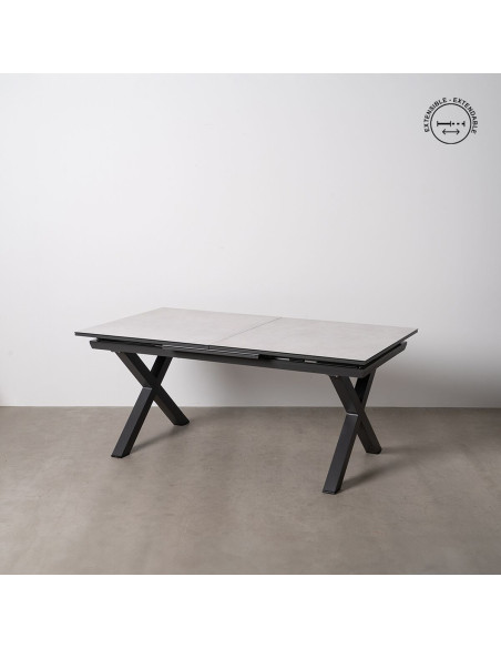 Table à manger extensible moderne Rectangulaire 10 personnes en Métal Noir Verre Céramique Blanc Syran - 9