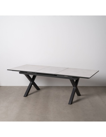 Table à manger extensible moderne Rectangulaire 10 personnes en Métal Noir Verre Céramique Blanc Syran - 8