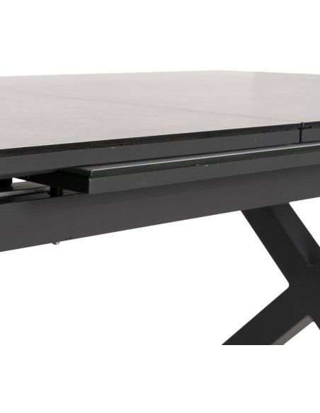 Table à manger extensible moderne Rectangulaire 10 personnes en Métal Noir Verre Céramique Blanc Syran - 3