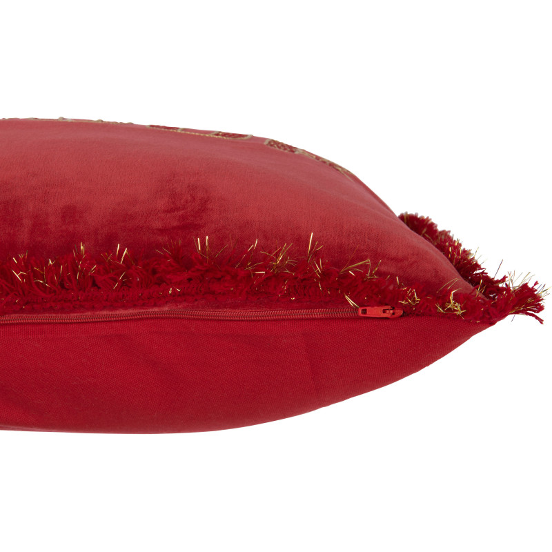 Coussin Carré Festive 45x45 en Polyester Rouge Doré Message Amour Avec franges - 3