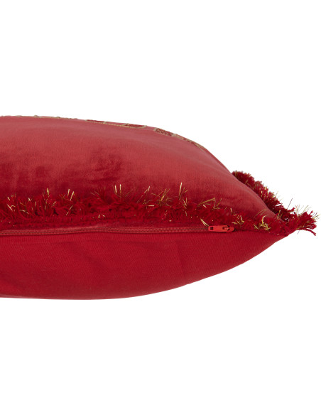 Coussin Carré Festive 45x45 en Polyester Rouge Doré Message Amour Avec franges - 3