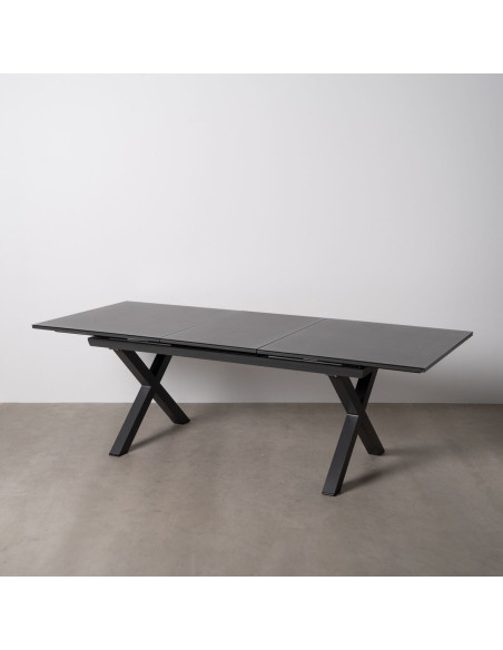 Table à manger extensible moderne Rectangulaire 10 personnes en Métal Noir Verre Céramique Anthracite Syran - 8