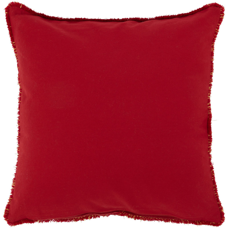 Coussin Carré Festive 45x45 en Polyester Rouge Doré Motif Sapin de Noël Avec franges - 2