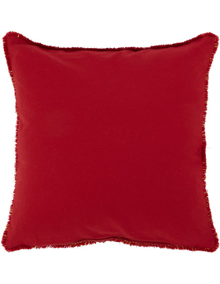 Coussin Carré Festive 45x45 en Polyester Rouge Doré Motif Sapin de Noël Avec franges - 2