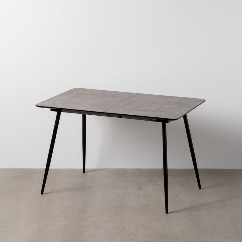 Table à manger extensible moderne Rectangulaire 6 personnes en Bois Gris Métal Noir Ferlyn - 2