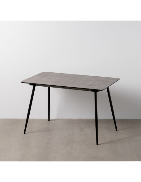Table à manger extensible moderne Rectangulaire 6 personnes en Bois Gris Métal Noir Ferlyn - 2