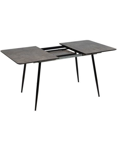 Table à manger extensible moderne Rectangulaire 6 personnes en Bois Gris Métal Noir Ferlyn - 4