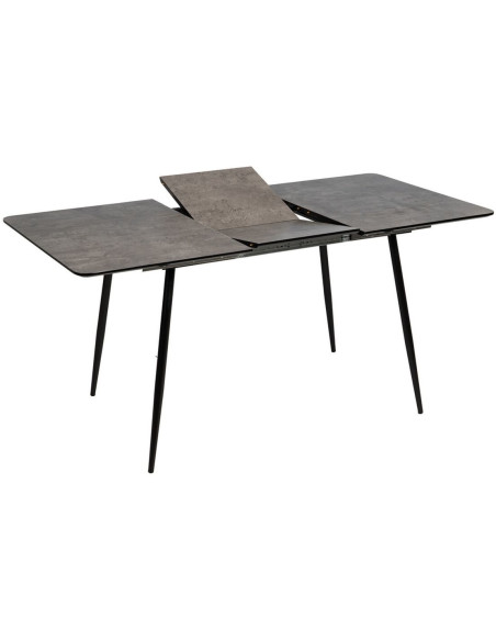 Table à manger extensible moderne Rectangulaire 6 personnes en Bois Gris Métal Noir Ferlyn - 5