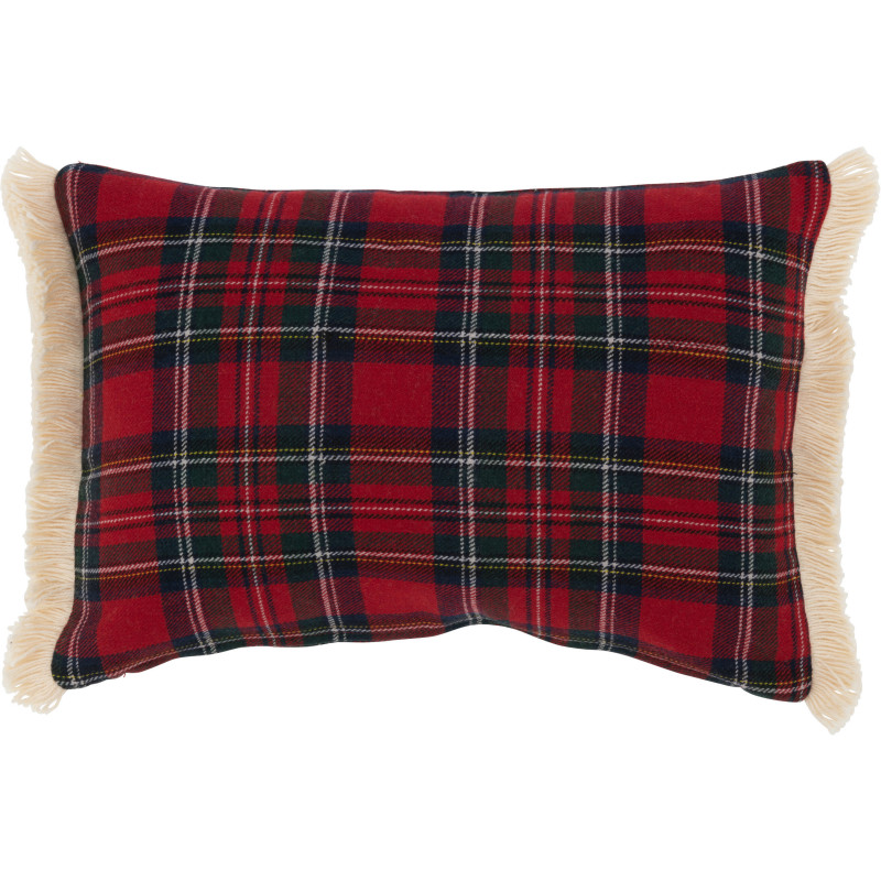 Coussin Rectangulaire Edwige 45x30 en Coton Rouge Vert Motif carreaux Message Bonheur - 3