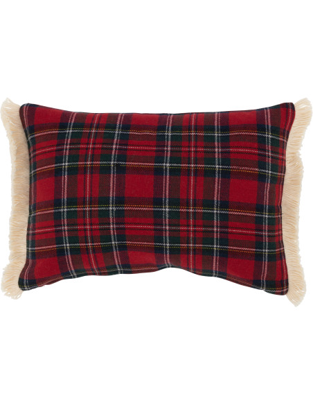 Coussin Rectangulaire Edwige 45x30 en Coton Rouge Vert Motif carreaux Message Bonheur - 3