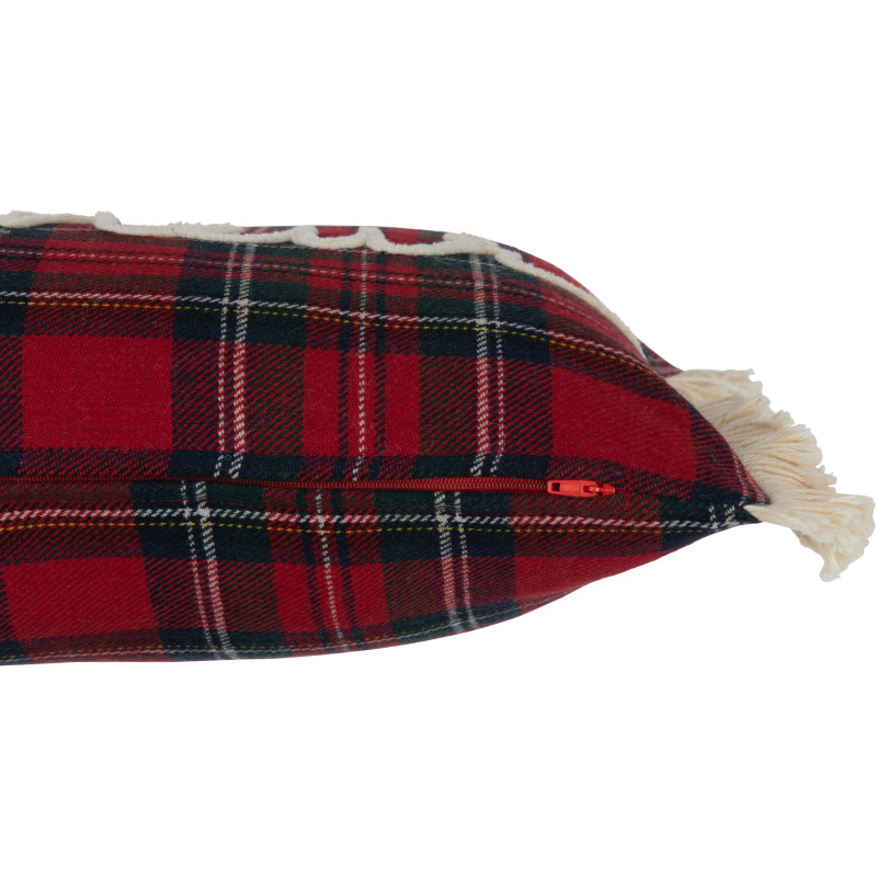 Coussin Rectangulaire Edwige 45x30 en Coton Rouge Vert Motif carreaux Message Bonheur - 4