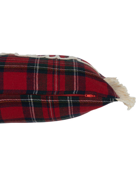 Coussin Rectangulaire Edwige 45x30 en Coton Rouge Vert Motif carreaux Message Bonheur - 4