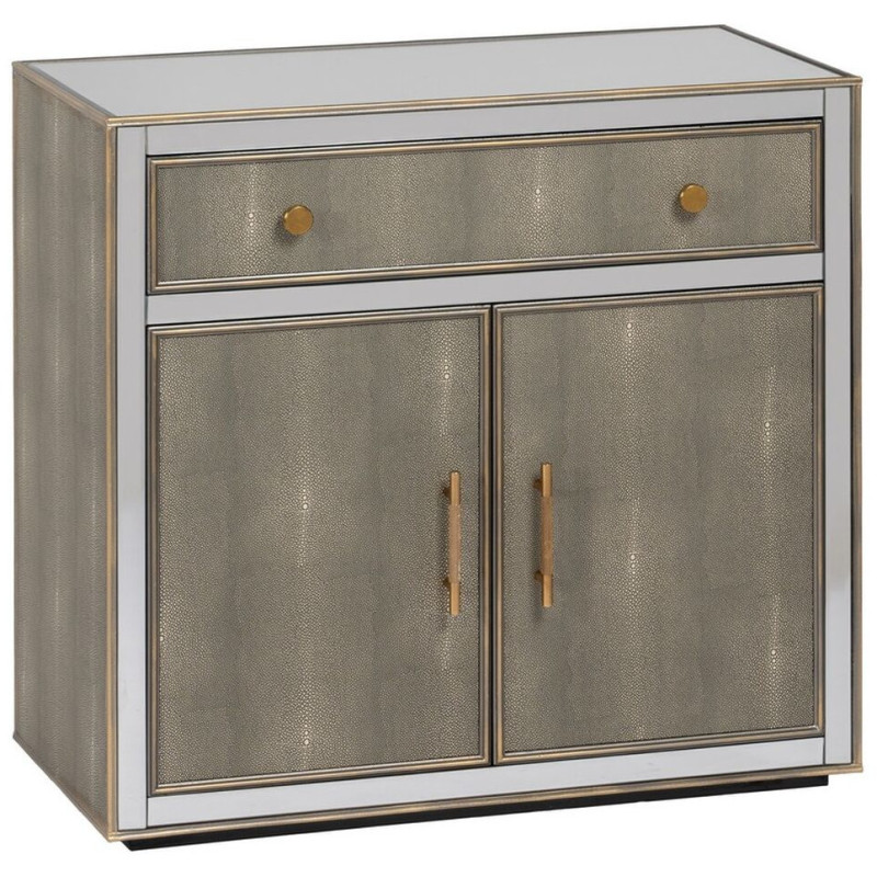 Buffet moderne Bas 2 portes 1 tiroir en Bois Gris Miroir Argenté Chloe - 1