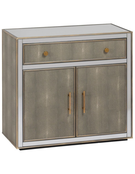 Buffet moderne Bas 2 portes 1 tiroir en Bois Gris Miroir Argenté Chloe - 1
