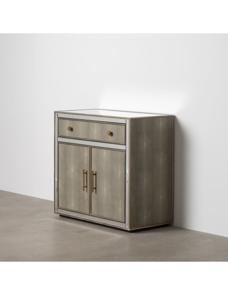 Buffet moderne Bas 2 portes 1 tiroir en Bois Gris Miroir Argenté Chloe - 2