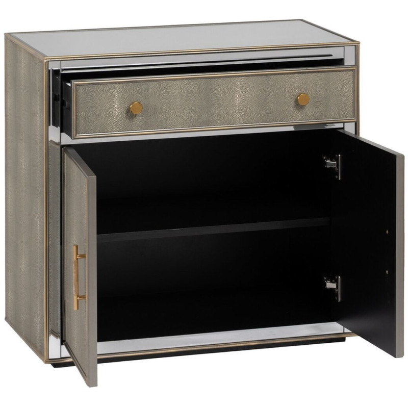 Buffet moderne Bas 2 portes 1 tiroir en Bois Gris Miroir Argenté Chloe - 3