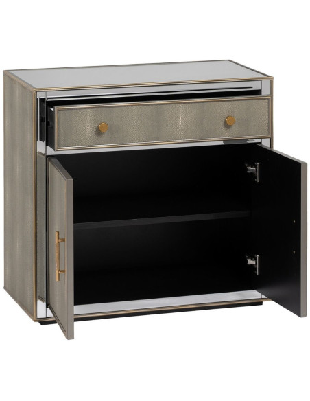 Buffet moderne Bas 2 portes 1 tiroir en Bois Gris Miroir Argenté Chloe - 3