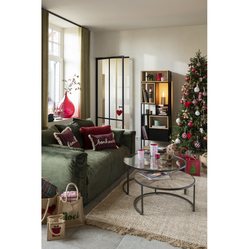 Coussin Rectangulaire Edwige 45x30 en Coton Rouge Vert Motif carreaux Message Bonheur - 5