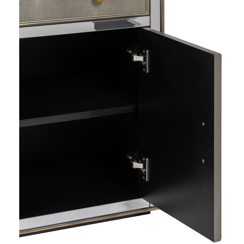 Buffet moderne Bas 2 portes 1 tiroir en Bois Gris Miroir Argenté Chloe - 6