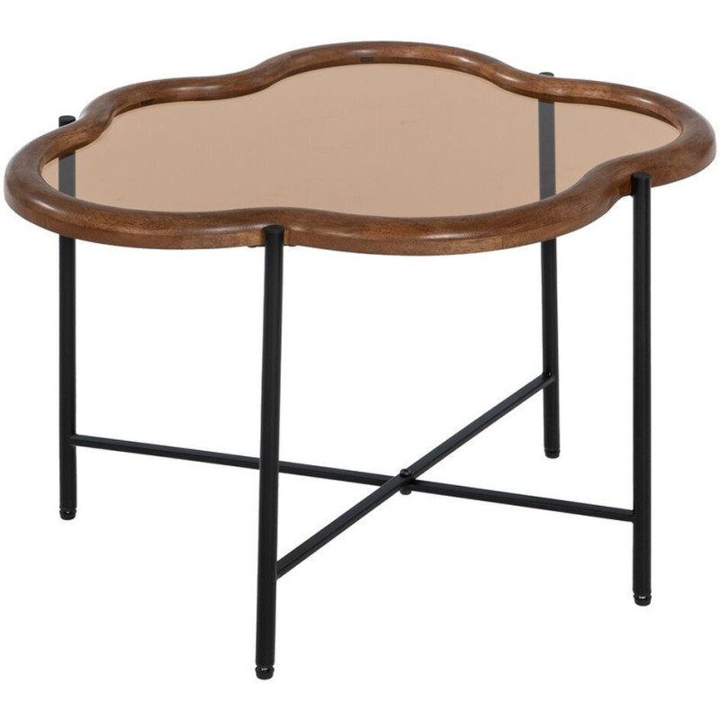 Table basse gigogne originale Nuage en Bois d'hévéa Marron Verre Métal Noir Dalven - 4