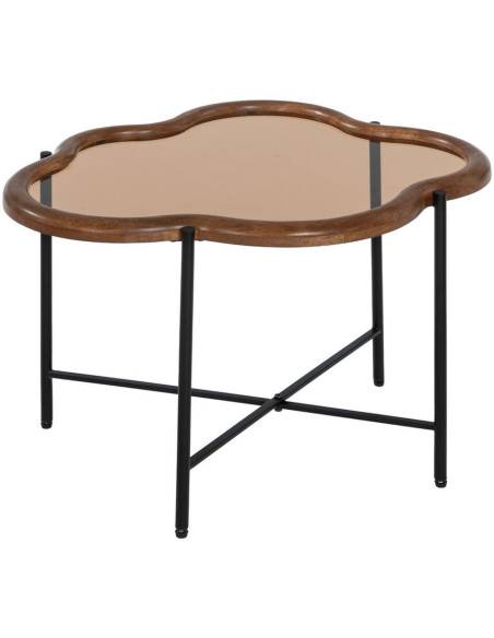 Table basse gigogne originale Nuage en Bois d'hévéa Marron Verre Métal Noir Dalven - 4