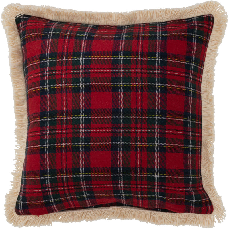 Coussin Carré Edwige 45x45 en Coton Rouge Vert Motif carreaux Message Famille - 3