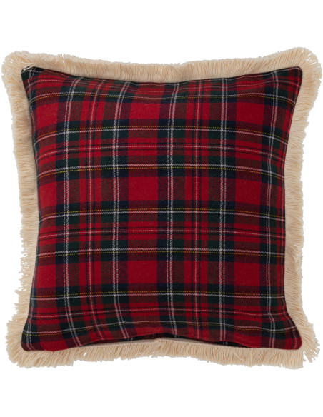 Coussin Carré Edwige 45x45 en Coton Rouge Vert Motif carreaux Message Famille - 3