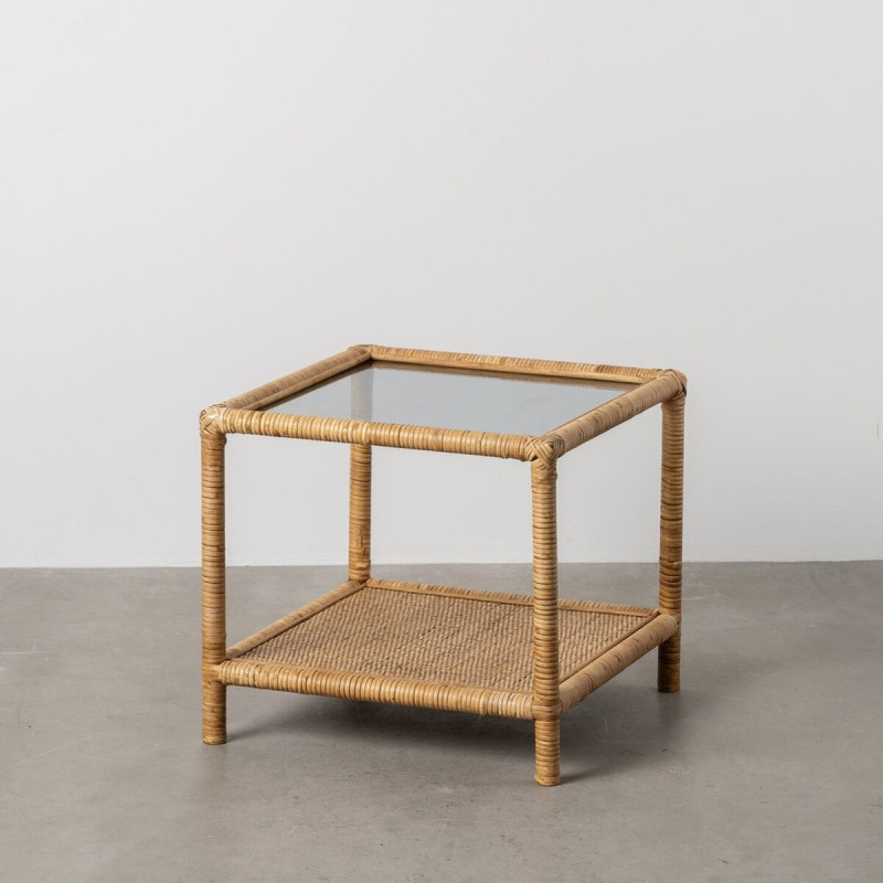 Table basse vintage Carrée 1 étagère en Rotin Naturel Verre Transparent Rattan - 2