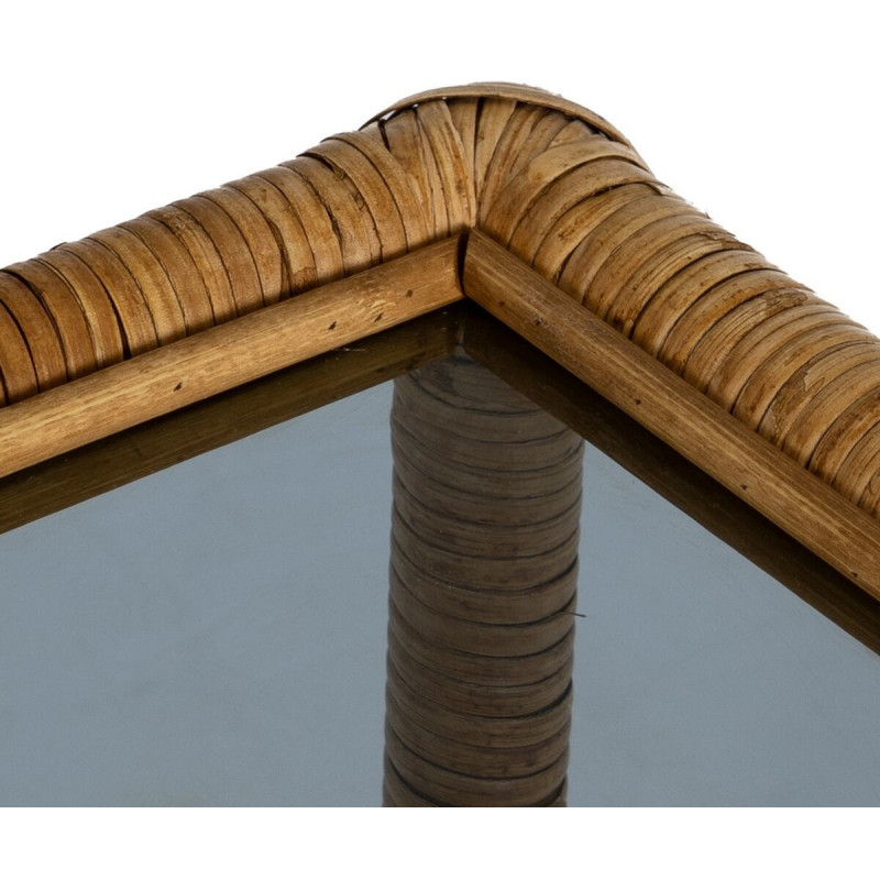 Table basse vintage Carrée 1 étagère en Rotin Naturel Verre Transparent Rattan - 4