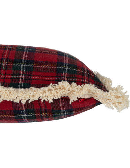 Coussin Carré Edwige 45x45 en Coton Rouge Vert Motif carreaux Message Famille - 4