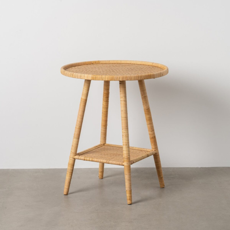 Table d'appoint vintage 60 cm Ronde 1 étagère en Rotin Naturel Rattan - 2