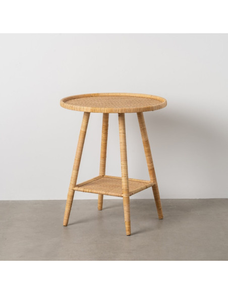 Table d'appoint vintage 60 cm Ronde 1 étagère en Rotin Naturel Rattan - 2