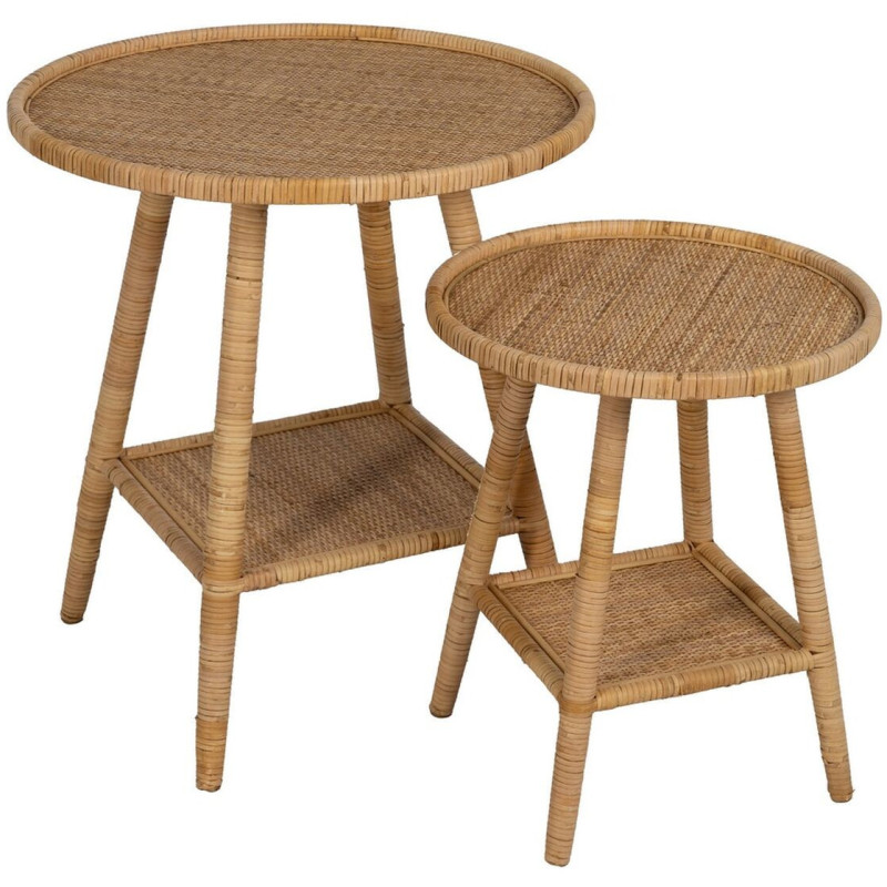 Table d'appoint vintage 60 cm Ronde 1 étagère en Rotin Naturel Rattan - 3