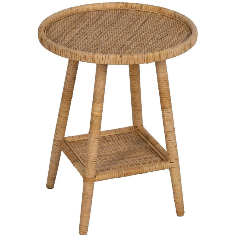 Table d'appoint vintage 45 cm Ronde 1 étagère en Rotin Naturel Rattan - 1
